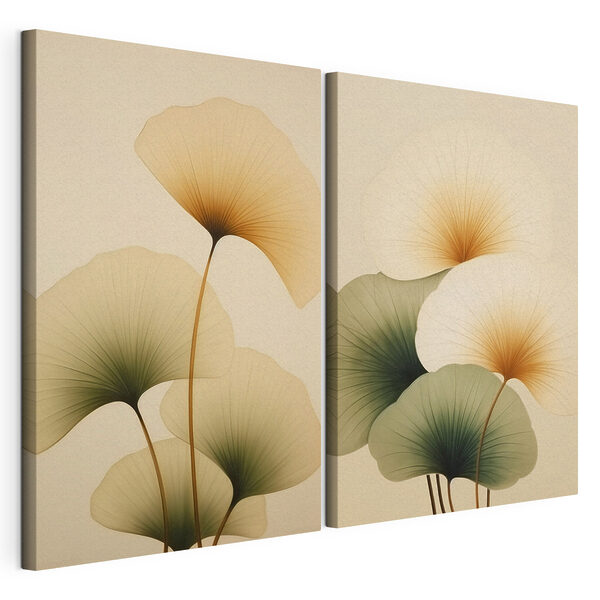 Les teintes douces de feuilles délicates Impression sur toile modulaire Les teintes douces de feuilles délicates