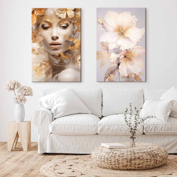 Woman with flowers and a mannequin Woman with flowers and a mannequin