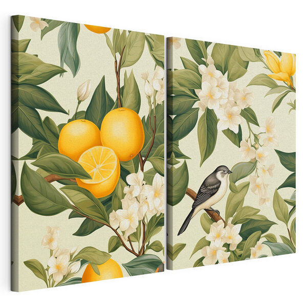 Deux images d'oranges et de fleurs Impression sur toile modulaire Deux images d'oranges et de fleurs