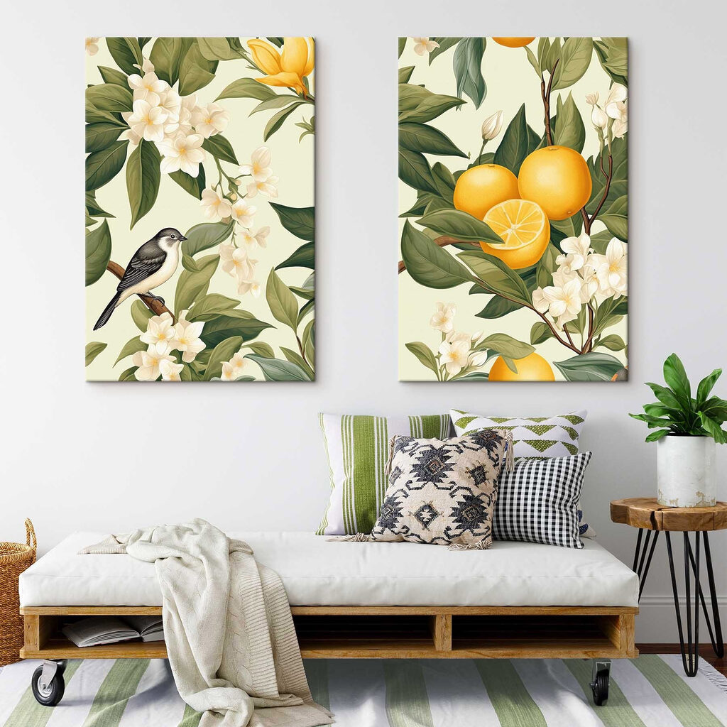 Two images of oranges and flowers Two images of oranges and flowers