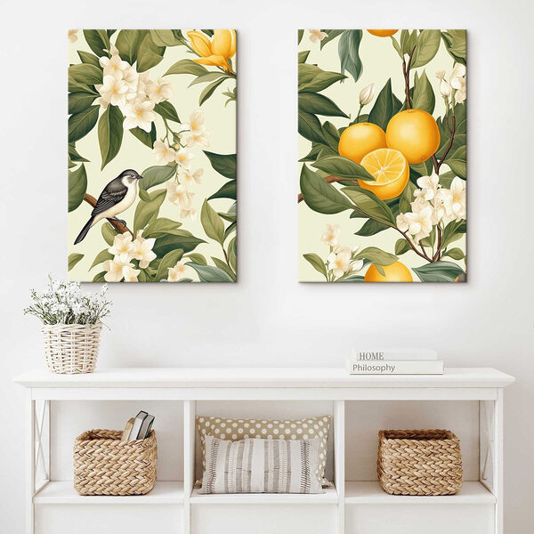 Two images of oranges and flowers Two images of oranges and flowers