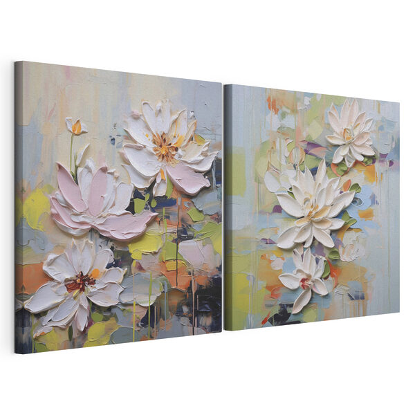 - Des fleurs élégantes aux teintes pastel délicates Impression sur toile modulaire - Des fleurs élégantes aux teintes pastel délicates
