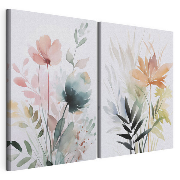 Peinture représentant des fleurs et des feuilles Impression sur toile modulaire Peinture représentant des fleurs et des feuilles