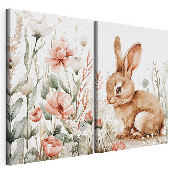 Impression sur toile modulaire Lapin et fleurs
