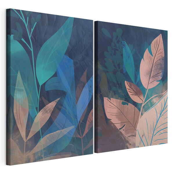 Peinture représentant des feuilles et des plantes Impression sur toile modulaire Peinture représentant des feuilles et des plantes