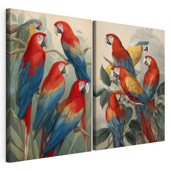 Impression sur toile modulaire Groupe de perroquets sur une branche