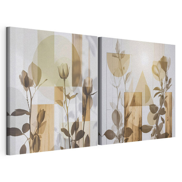Impression sur toile modulaire Des pétales délicats au milieu de formes géométriques