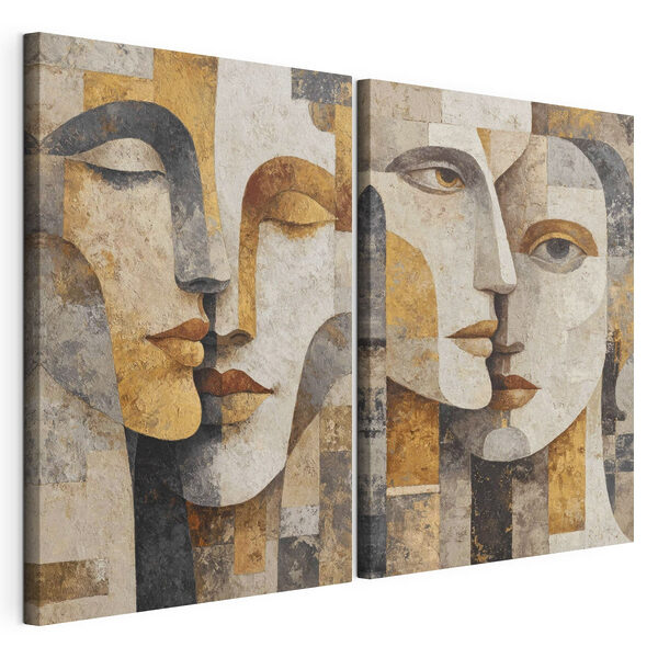 Deux visages peints sur une surface en pierre Impression sur toile modulaire Deux visages peints sur une surface en pierre