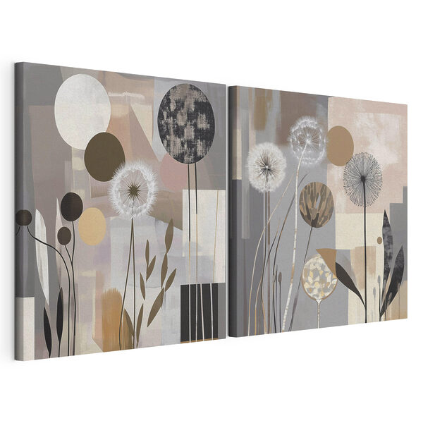 Deux tableaux représentant des pissenlits Impression sur toile modulaire Deux tableaux représentant des pissenlits