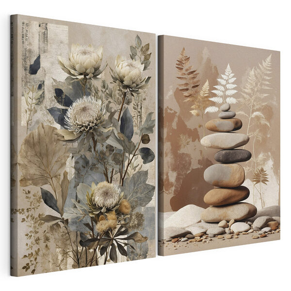 Impression sur toile modulaire Collage de fleurs et de pierres