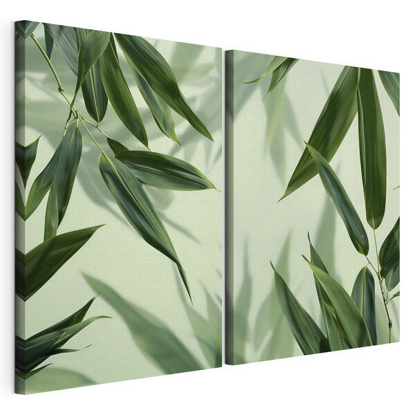 Impression sur toile modulaire Des feuilles d'un vert luxuriant sur un fond doux