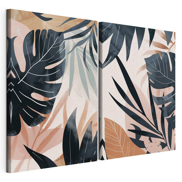 Impression sur toile modulaire - Un feuillage tropical aux couleurs douces (UGS : m30001) Impression sur toile modulaire Impression sur toile modulaire - Un feuillage tropical aux couleurs douces (UGS : m30001)
