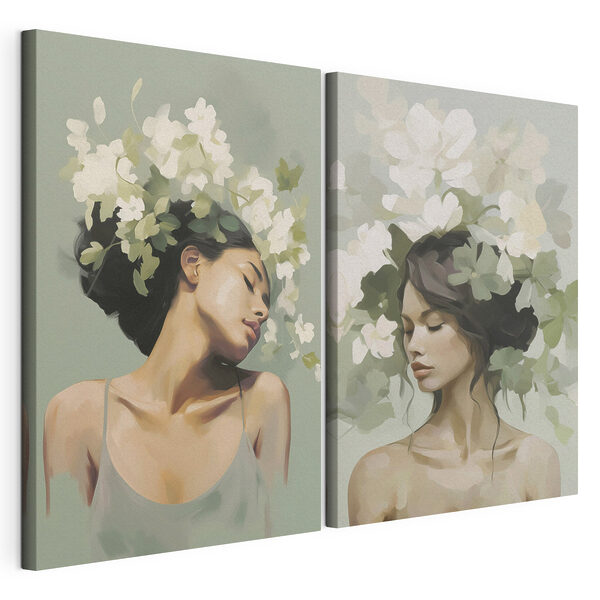 Femme avec des fleurs dans les cheveux Impression sur toile modulaire Femme avec des fleurs dans les cheveux