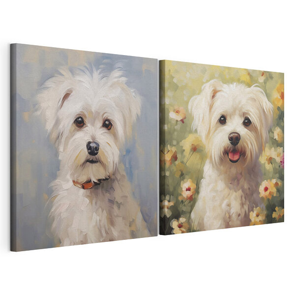 Impression sur toile modulaire De mignons chiots dans un décor fleuri