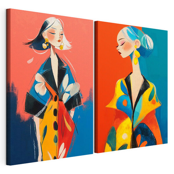 Collage représentant une femme portant un manteau coloré Impression sur toile modulaire Collage représentant une femme portant un manteau coloré