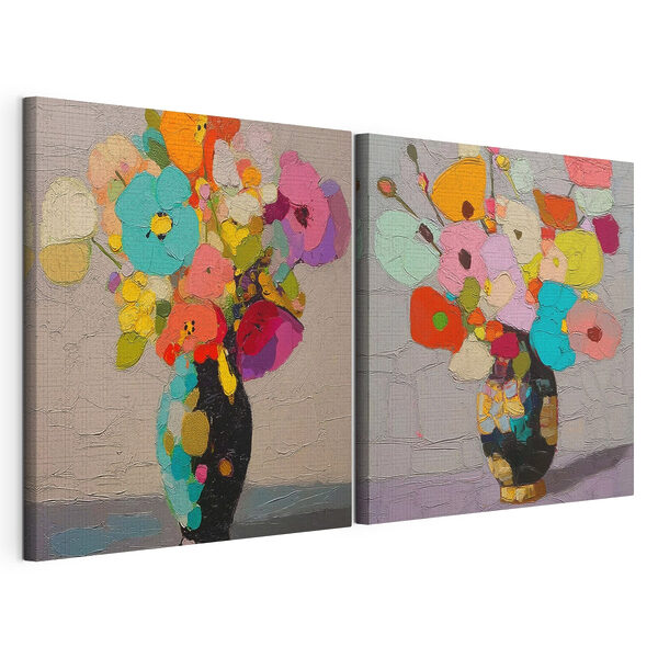 Peinture représentant des fleurs dans un vase Impression sur toile modulaire Peinture représentant des fleurs dans un vase