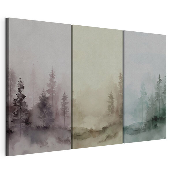 Ensemble d'arbres peints à l'aquarelle Impression sur toile modulaire Ensemble d'arbres peints à l'aquarelle