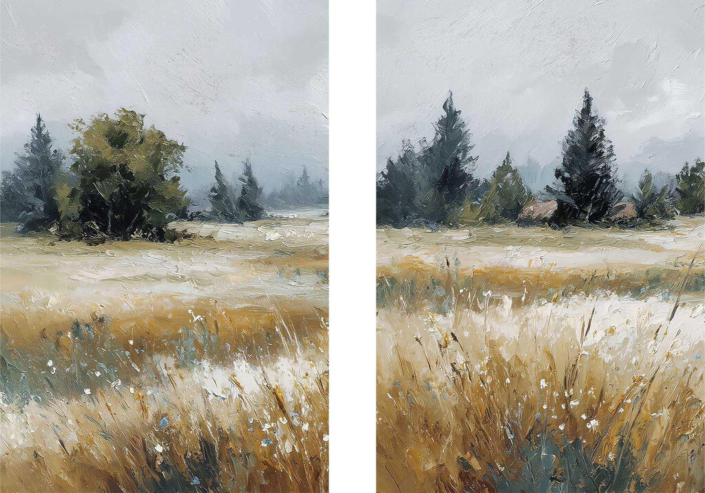 Painting of a field with trees Painting of a field with trees