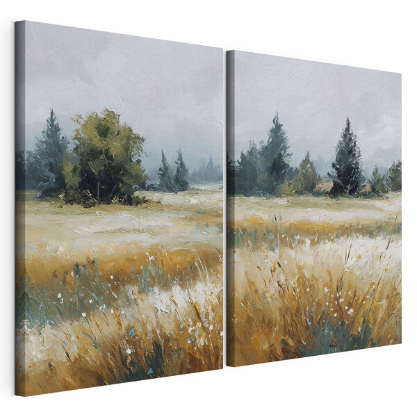 Peinture représentant un champ avec des arbres Impression sur toile modulaire Peinture représentant un champ avec des arbres