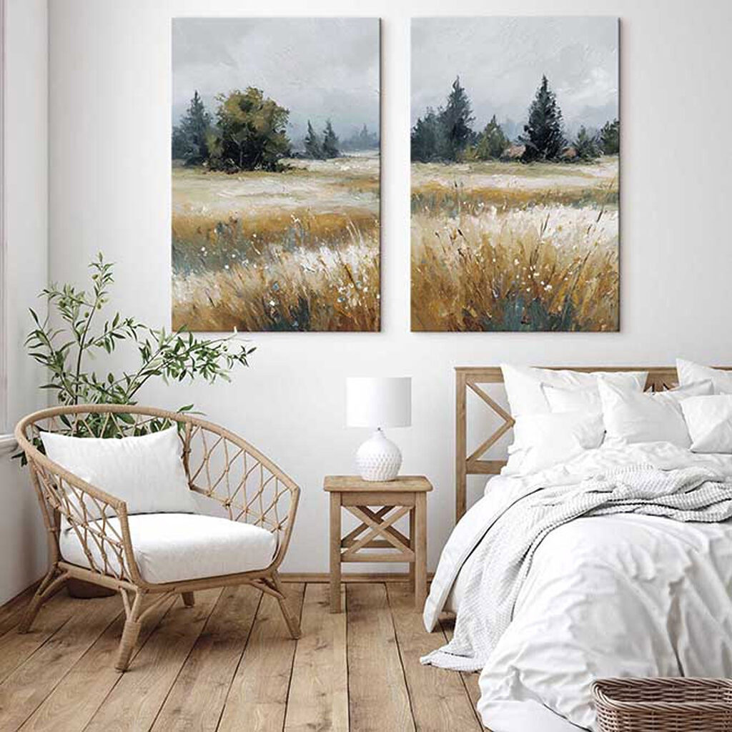 Painting of a field with trees Painting of a field with trees
