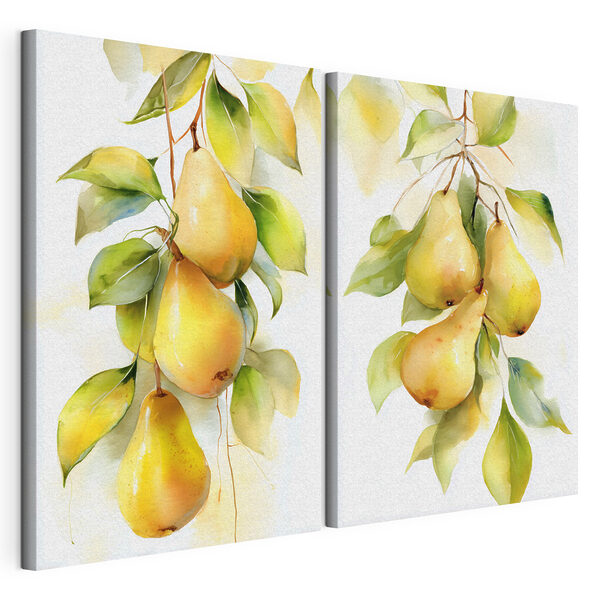 Aquarelle représentant des poires sur une branche Impression sur toile modulaire Aquarelle représentant des poires sur une branche