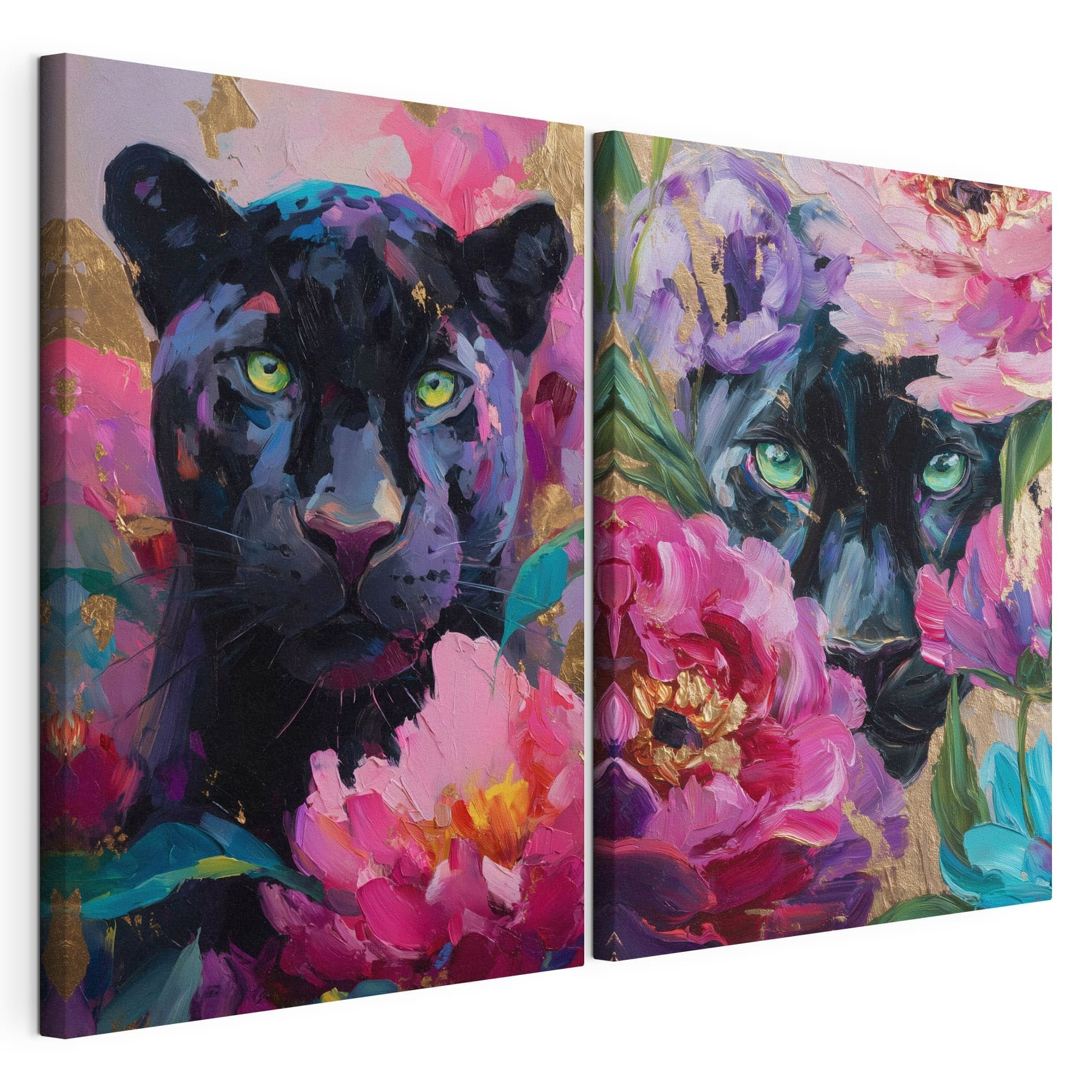 Painting of a panther and a panther with flowers Painting of a panther and a panther with flowers