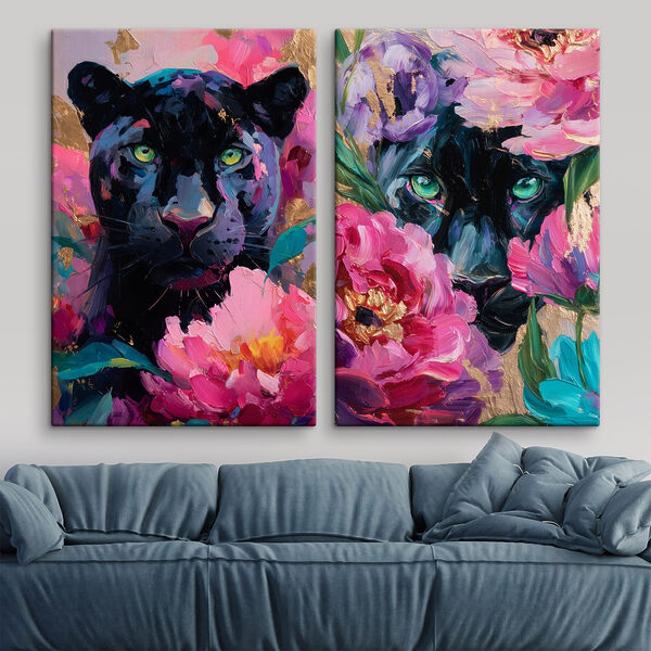 Painting of a panther and a panther with flowers Painting of a panther and a panther with flowers