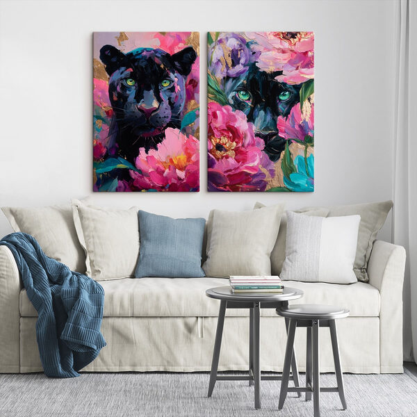 Painting of a panther and a panther with flowers Painting of a panther and a panther with flowers