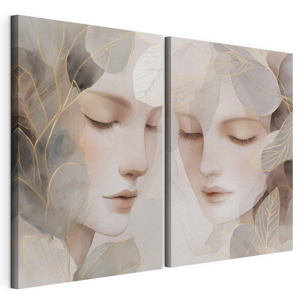 Deux images du visage d'une femme Impression sur toile modulaire Deux images du visage d'une femme