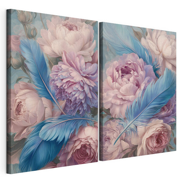 Des fleurs délicates rehaussées de touches plumeuses Impression sur toile modulaire Des fleurs délicates rehaussées de touches plumeuses