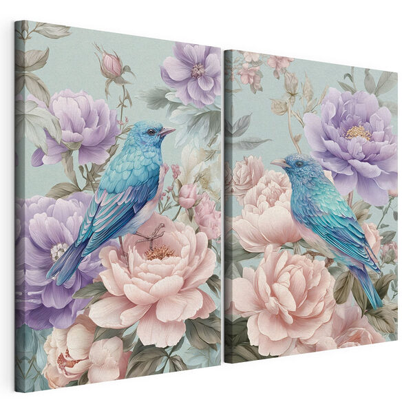 Quelques photos d'oiseaux sur des fleurs Impression sur toile modulaire Quelques photos d'oiseaux sur des fleurs