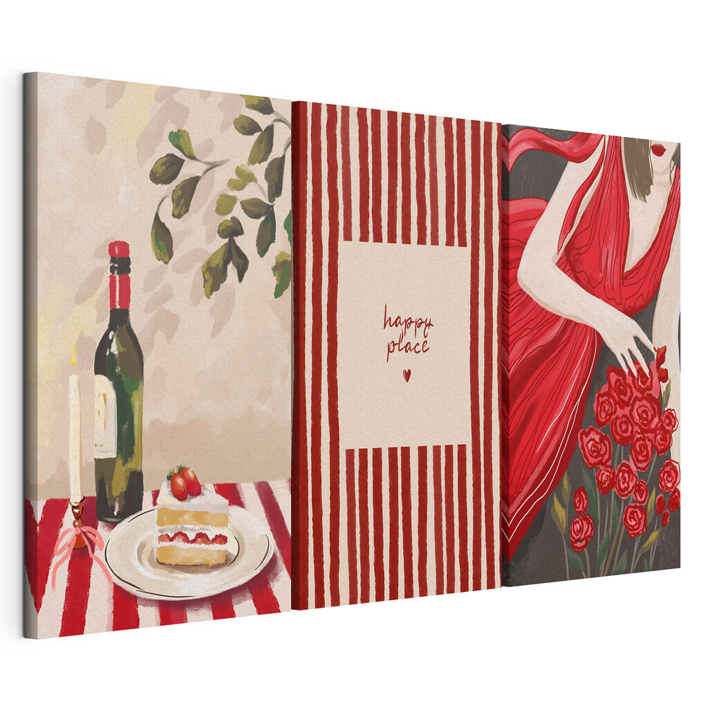 Collage of a woman holding a bouquet of roses and a candle Collage of a woman holding a bouquet of roses and a candle