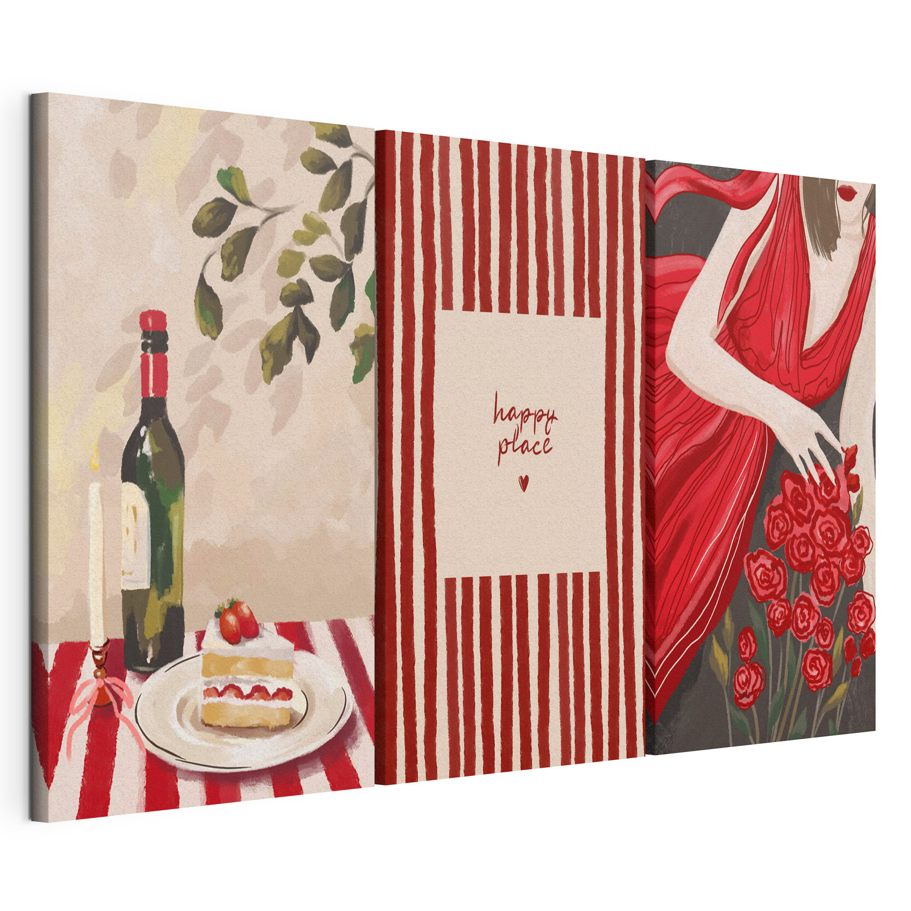 Collage of a woman holding a bouquet of roses and a candle Collage of a woman holding a bouquet of roses and a candle