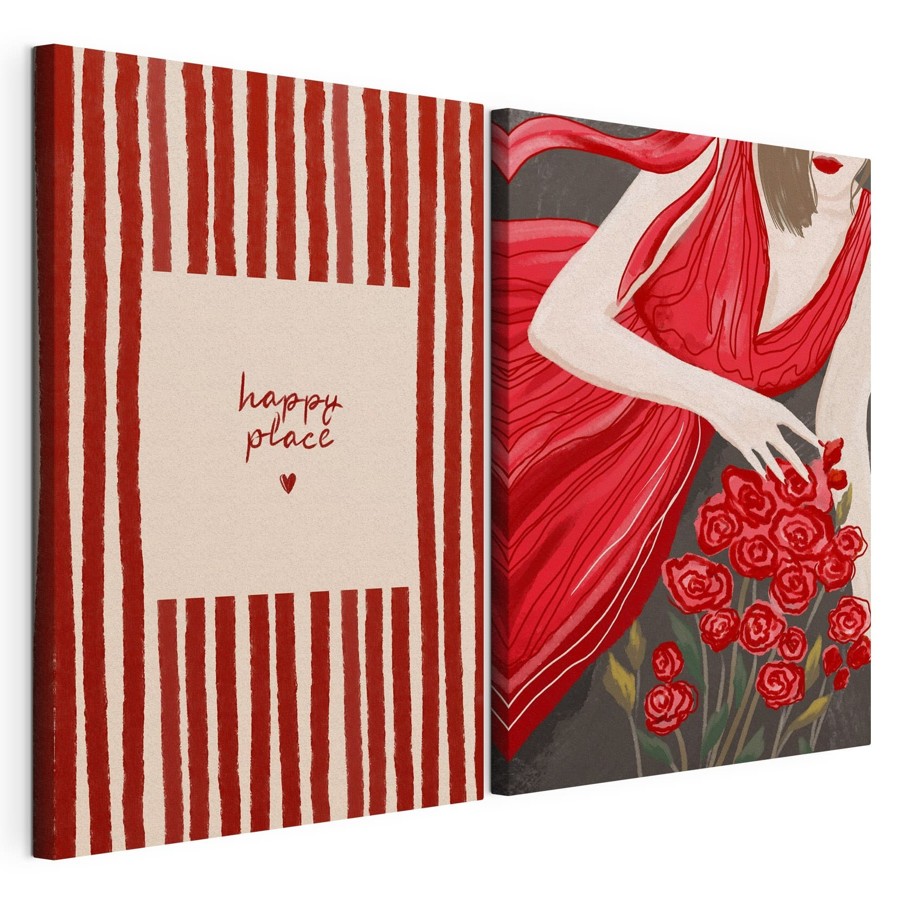Woman in a red dress holding flowers Woman in a red dress holding flowers