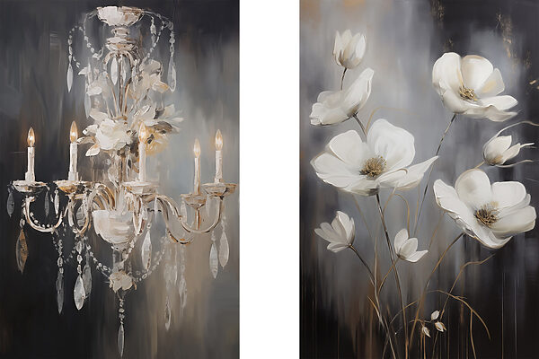 Painting of flowers and chandelier Painting of flowers and chandelier