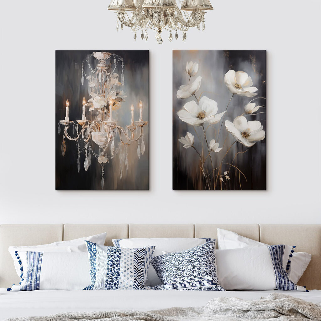 Painting of flowers and chandelier Painting of flowers and chandelier