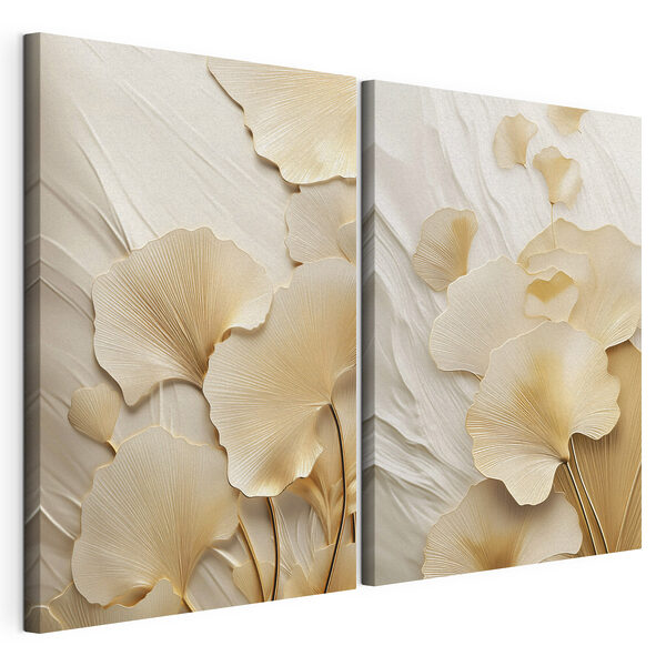 Des feuilles délicates aux tons doux Impression sur toile modulaire Des feuilles délicates aux tons doux