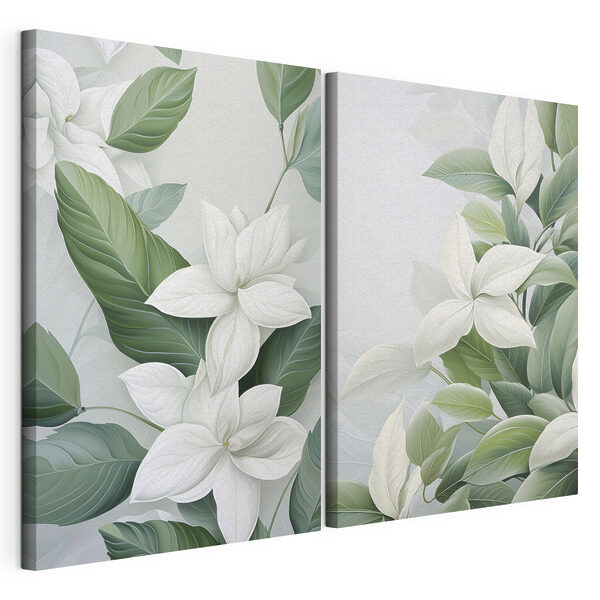 - Une élégance botanique sereine aux teintes douces Impression sur toile modulaire - Une élégance botanique sereine aux teintes douces