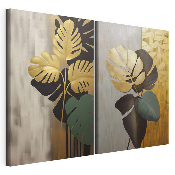 - Un feuillage tropical au design raffiné Impression sur toile modulaire - Un feuillage tropical au design raffiné