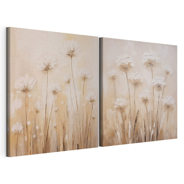 Impression sur toile modulaire Peinture représentant des fleurs sur fond beige