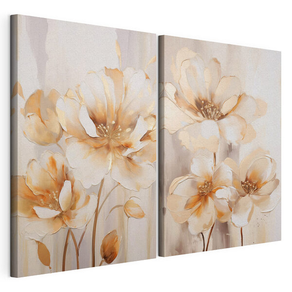 Deux tableaux représentant des fleurs sur fond beige Impression sur toile modulaire Deux tableaux représentant des fleurs sur fond beige
