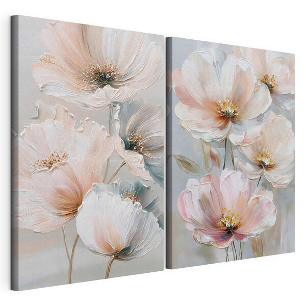 Des fleurs délicates aux teintes pastel douces Impression sur toile modulaire Des fleurs délicates aux teintes pastel douces