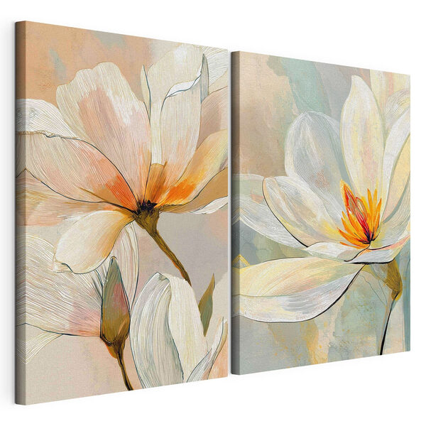 Des fleurs délicates aux teintes douces Impression sur toile modulaire Des fleurs délicates aux teintes douces
