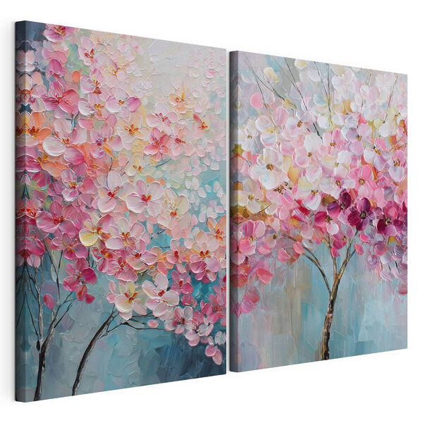 Tableau représentant un arbre aux fleurs roses Impression sur toile modulaire Tableau représentant un arbre aux fleurs roses