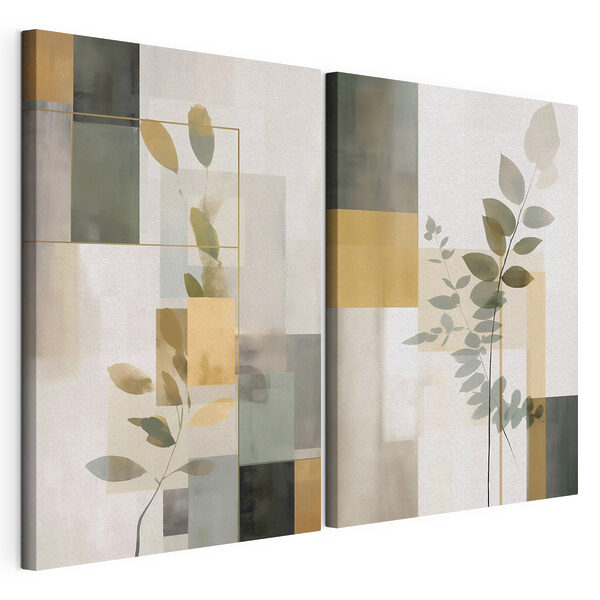 Paire d'œuvres d'art représentant des feuilles Impression sur toile modulaire Paire d'œuvres d'art représentant des feuilles