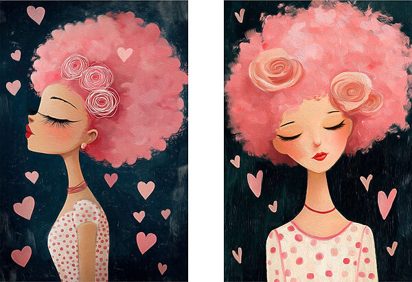 Collage of a woman with pink hair Collage of a woman with pink hair