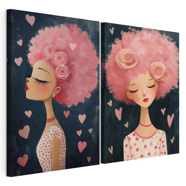 Collage représentant une femme aux cheveux roses Impression sur toile modulaire Collage représentant une femme aux cheveux roses