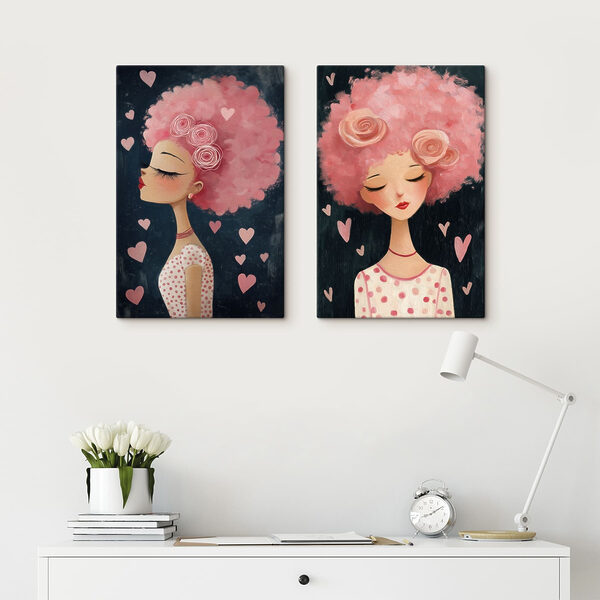 Collage of a woman with pink hair Collage of a woman with pink hair