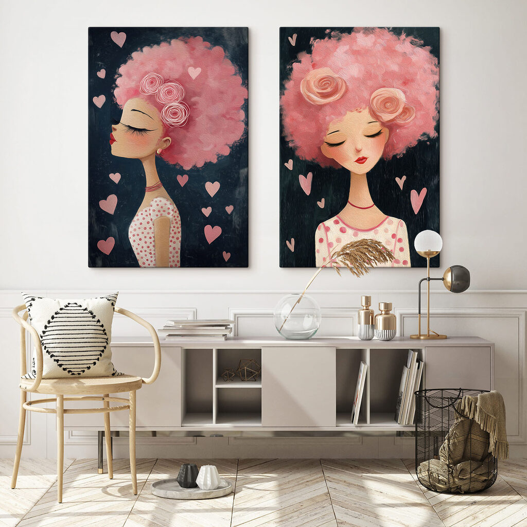 Collage of a woman with pink hair Collage of a woman with pink hair