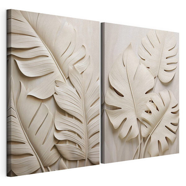 Des feuilles élégantes aux tons doux Impression sur toile modulaire Des feuilles élégantes aux tons doux
